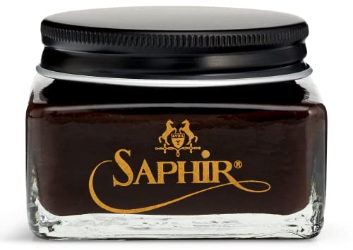 SAPHIR Medaille d'Or Pommadier Cream 75ml – Natural Cream Leather Shoe Polish, Leather Conditioner for Boots, Handbags - Dark Brown - Image 1