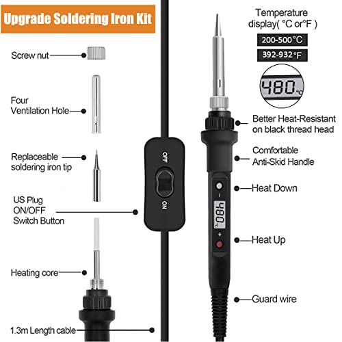 Serplex AC Soldering Iron Kit 80W/220V 200-500°C Temperature Adjustable Soldering Iron With Lcd Digital Display Welding Tool Fast Heating Solder Iron Soldering Kit With 5 Different Soldering Tips - Image 2