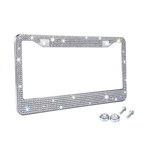 TZARROT White Rhinestone Bling License Plate Frame for Women, Metal Rust-Proof Car Plate Frame Cute Bling Car Accessories for Women Girls (1) - Image 1