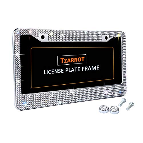 TZARROT White Rhinestone Bling License Plate Frame for Women, Metal Rust-Proof Car Plate Frame Cute Bling Car Accessories for Women Girls (1) - Image 3
