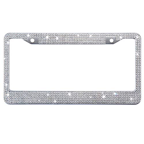 TZARROT White Rhinestone Bling License Plate Frame for Women, Metal Rust-Proof Car Plate Frame Cute Bling Car Accessories for Women Girls (1) - Image 4