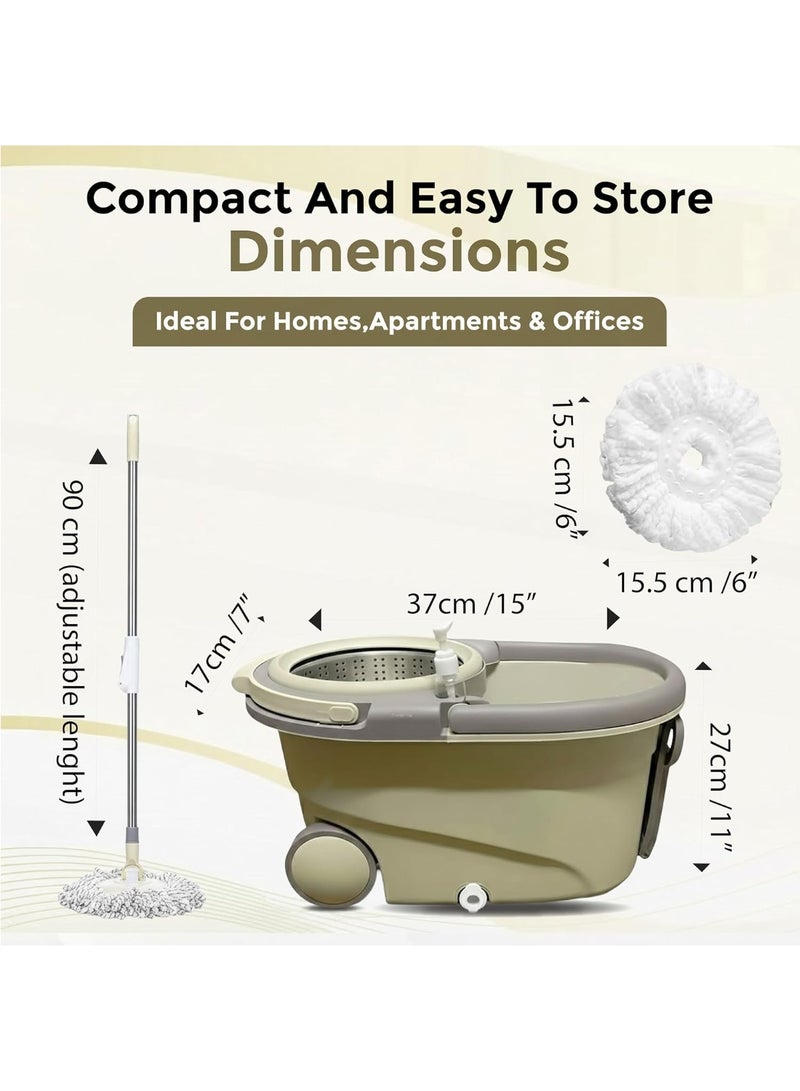 360° Rotating Microfiber Spin Mop & Magic Bucket Set | Adjustable Handle, Super Absorbent CleanerFloor  for Home & Commercial Use | Includes 4 Mop Heads | Beige/Gray, For Tile, Wood & Marble Floors. - Image 2
