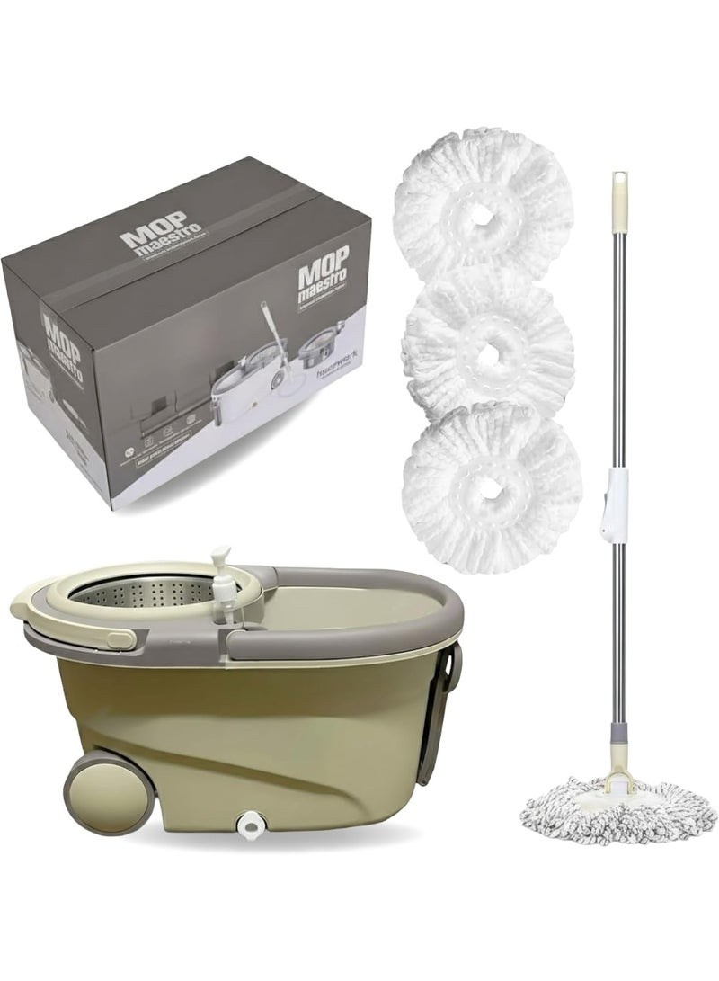 360° Rotating Microfiber Spin Mop & Magic Bucket Set | Adjustable Handle, Super Absorbent CleanerFloor  for Home & Commercial Use | Includes 4 Mop Heads | Beige/Gray, For Tile, Wood & Marble Floors. - Image 1