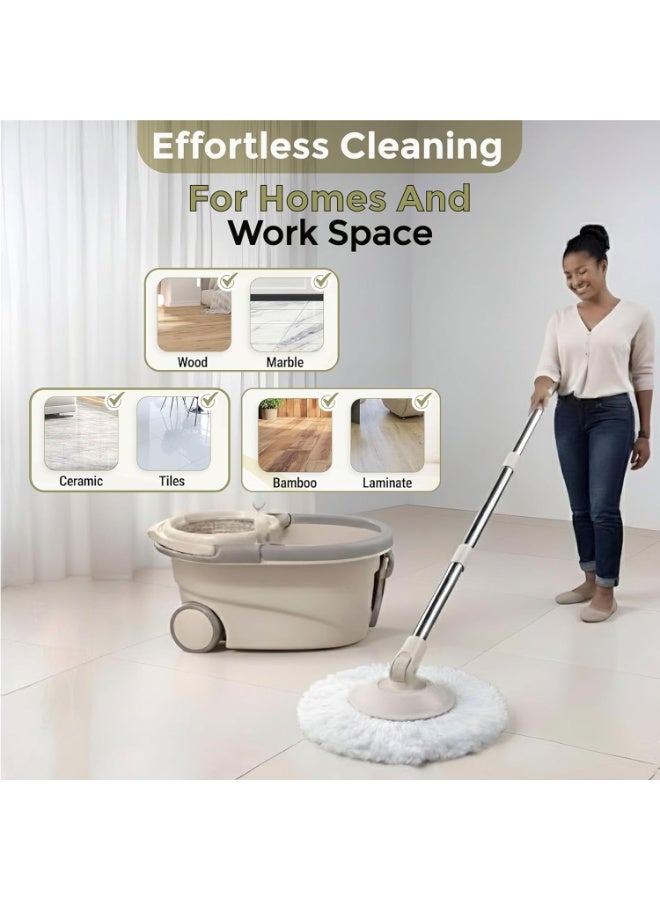 360° Rotating Microfiber Spin Mop & Magic Bucket Set | Adjustable Handle, Super Absorbent CleanerFloor  for Home & Commercial Use | Includes 4 Mop Heads | Beige/Gray, For Tile, Wood & Marble Floors. - Image 5