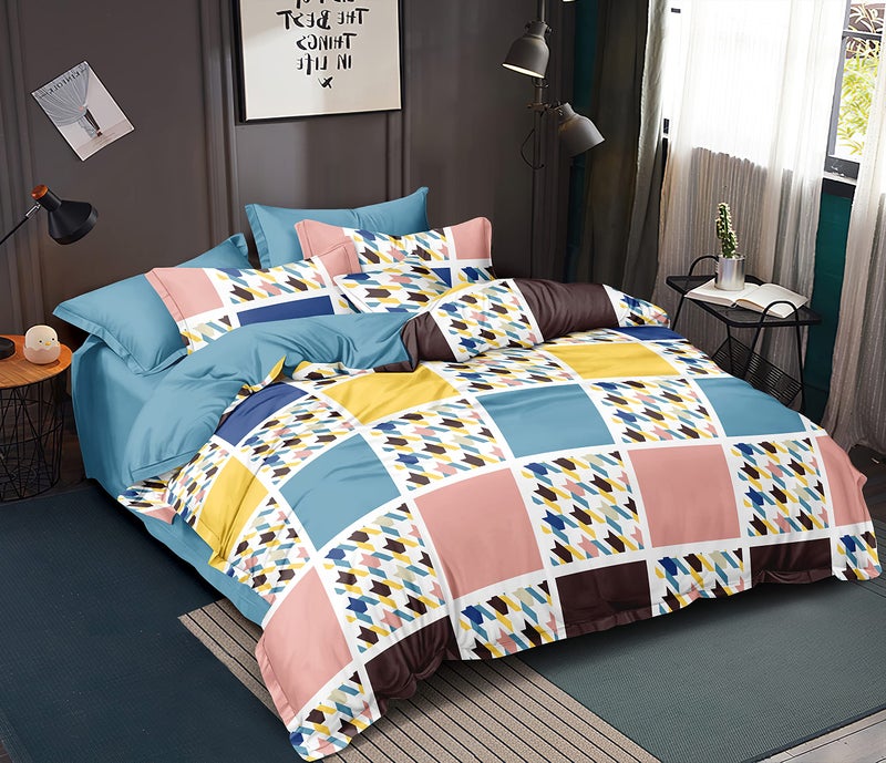 MORADO Premium Glace Cotton Geometric Design Duvet Cover - Single, Multicolours with Zipper - Image 1