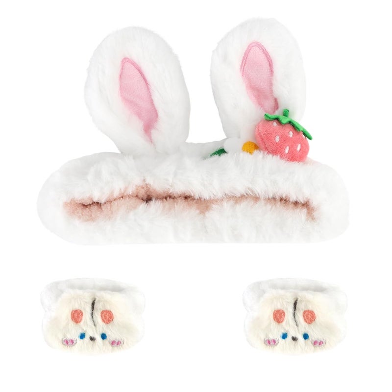 CAVETEE 3 Piece Cute Headband Set  Spa Cosmetic Elastic Headband Wristband for Women Face Skincare and Shower