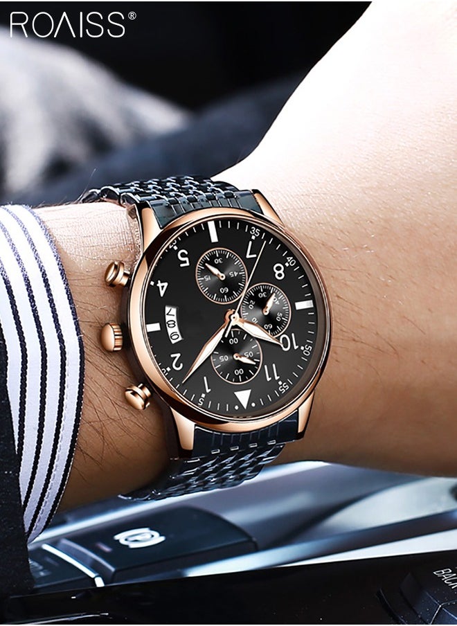 roaiss - Men's Business Watch with Date Luminous Analog Display Round Wristwatch Stainless Steel Strap with Stopwatch Chronograph Function - Image 1