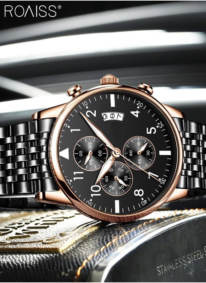 roaiss - Men's Business Watch with Date Luminous Analog Display Round Wristwatch Stainless Steel Strap with Stopwatch Chronograph Function - Image 1