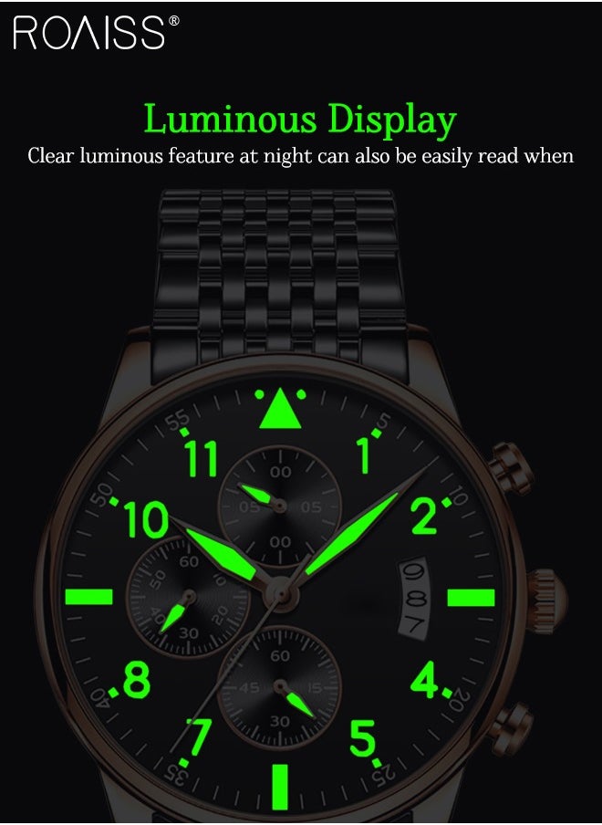roaiss - Men's Business Watch with Date Luminous Analog Display Round Wristwatch Stainless Steel Strap with Stopwatch Chronograph Function - Image 1