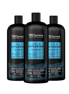 TRESemmé 3-in-1 Shampoo, Conditioner, & Detangler Clean & Replenish Pack of 3 to Cleanse, Condition, & Detangle, with Pro Vitamin C & Green Tea, 28 oz - pzsku/ZC049D46DD588BCCDED5EZ/45/_/1732192766/674f766a-3464-41d0-b5f4-ae772828d31b