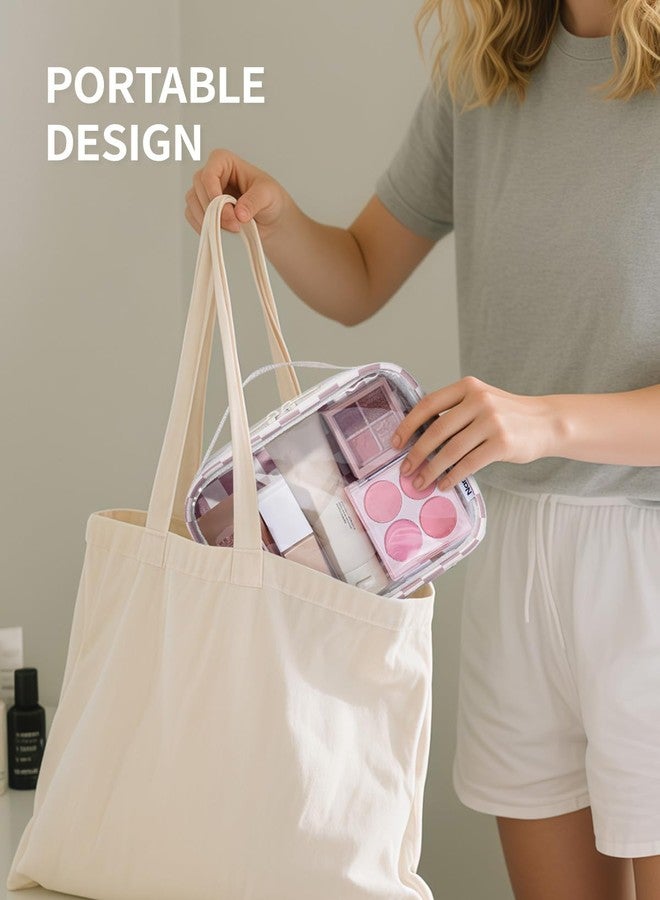 Narwey TSA Approved Clear Toiletry Bag for Travel, Waterproof PVC Clear Makeup Bags, Portable Compact Cosmetic Bag Make Up Organizer, Airport Airline Quart Size Compliant Bag (Dusty Pink Checkerboard) - Image 5