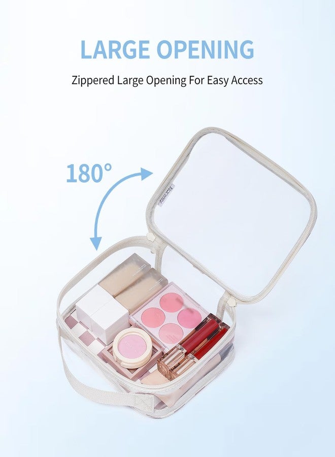 Narwey TSA Approved Clear Toiletry Bag for Travel, Waterproof PVC Clear Makeup Bags, Portable Compact Cosmetic Bag Make Up Organizer, Airport Airline Quart Size Compliant Bag (Dusty Pink Checkerboard) - Image 3