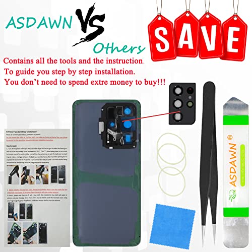 ASDAWN Galaxy S22 Ultra Back Glass Cover Housing Door Replacement w/All The Adhesive+Pre-Installed Camera Lens+Installation Manual+Tools for Samsung Galaxy S22 Ultra 5G SM-S908 All Carriers (Burgundy) - Image 2