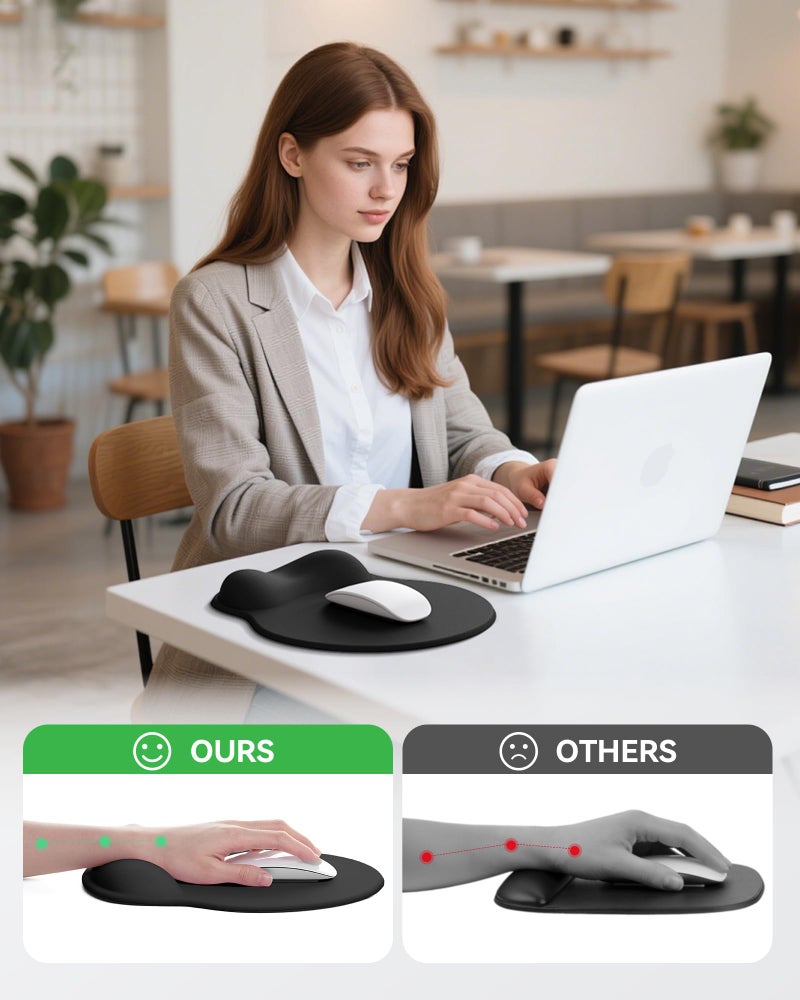 Laborio Mouse Pad with Wrist Rest, Ergonomic Mouse Pads for Desk, Office Non-Slip Large Mousepad with Gel Wrist Support(Black, 10.6''L x 9''W) - Image 5