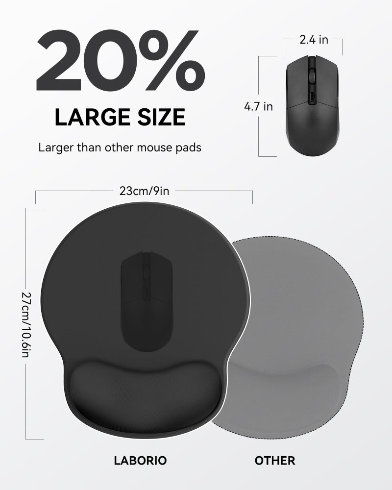 Laborio Mouse Pad with Wrist Rest, Ergonomic Mouse Pads for Desk, Office Non-Slip Large Mousepad with Gel Wrist Support(Black, 10.6''L x 9''W) - Image 2