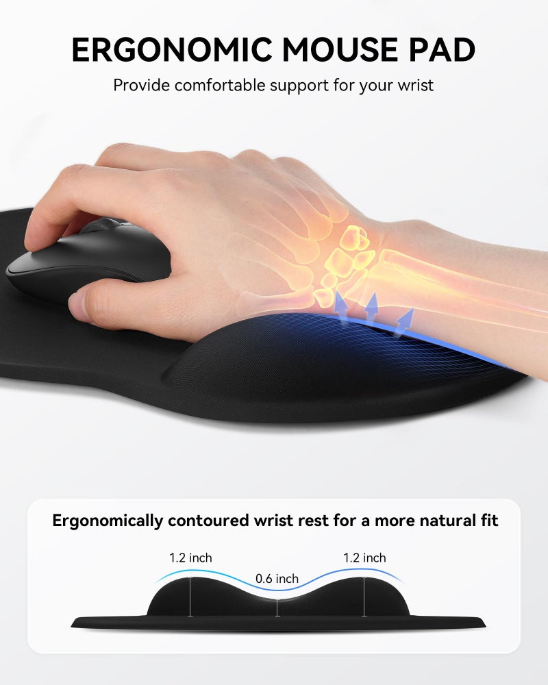 Laborio Mouse Pad with Wrist Rest, Ergonomic Mouse Pads for Desk, Office Non-Slip Large Mousepad with Gel Wrist Support(Black, 10.6''L x 9''W) - Image 3