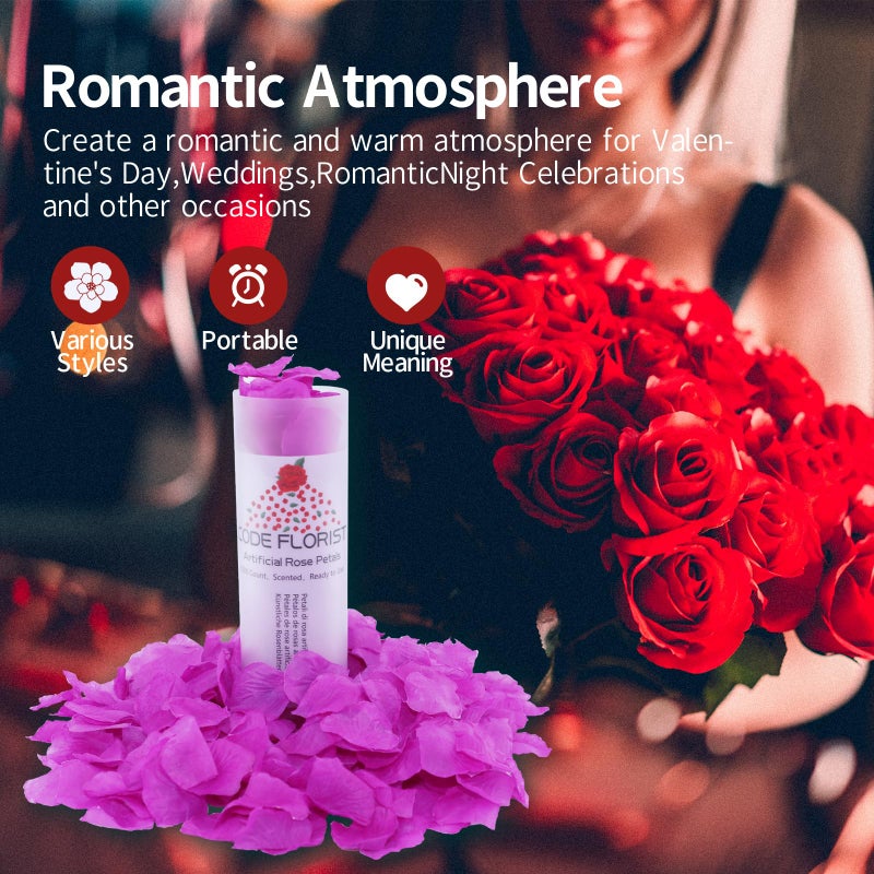 CODE FLORIST 1500 PCS Silk Rose Petals for Valentine's Day Fake Rose Petals for Romantic Night Wedding Proposal Anniversary Flower Decorations(Separated Scented Purple) - Image 4