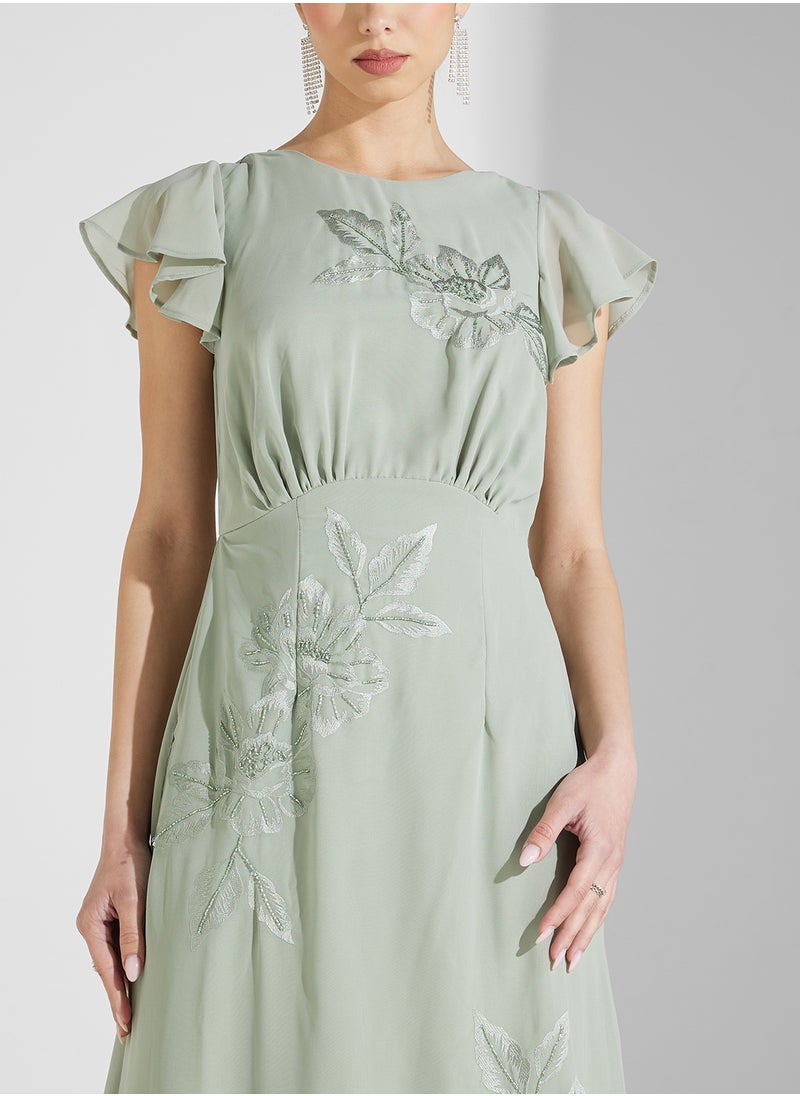 Maya Cowl Back Embroidered And Beaded Maxi Dress  - Image 3