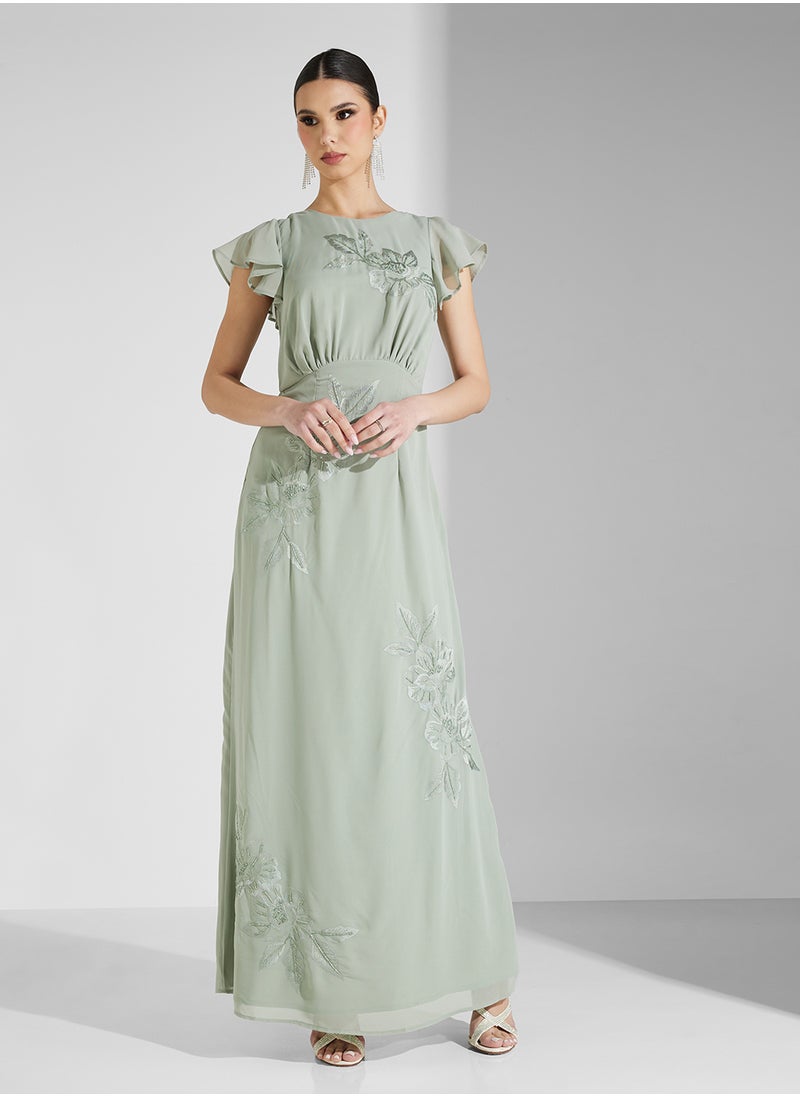 Maya Cowl Back Embroidered And Beaded Maxi Dress  - Image 4