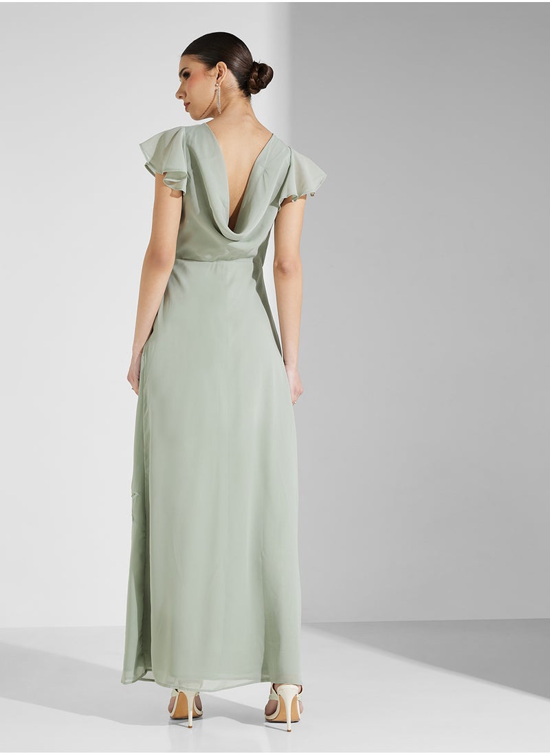 Maya Cowl Back Embroidered And Beaded Maxi Dress  - Image 2