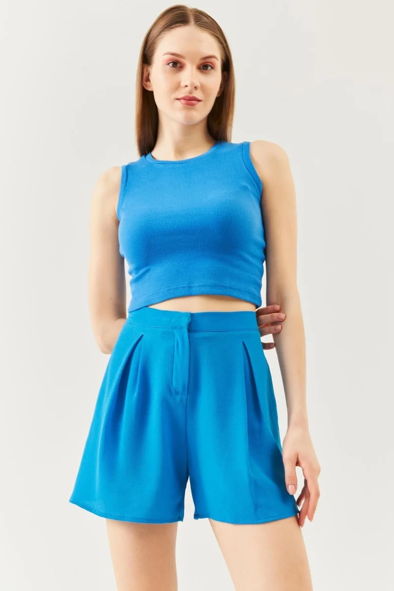 بوتيكجيز Parliament Zero Sleeve Crew Neck Fitted 100% Cotton Camisole Flexible Crop Blouse
