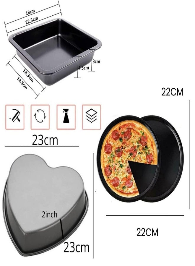 Marhaba Traders 22cm Non-Stick Heart and Square loaf/Bread/Cake Moulds Along with 23 cm Pizza pan Tray, Baking Tool Mold Set of 3 - Image 2