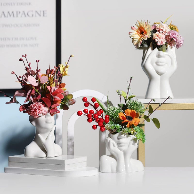 BrownLove XSMXLNKWL Ceramic Face Vase White Flower Vase for Decor, Female Face Vase Art, Modern Decorative Vase Centerpiece for Table, Shelf, Living Room, Office, Bedroom, Small - Image 4