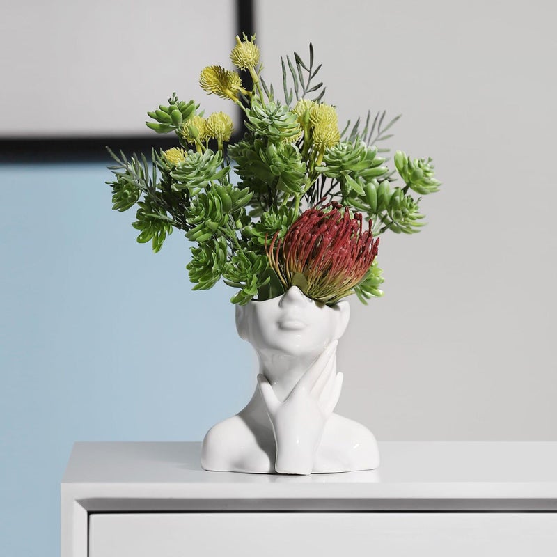 BrownLove XSMXLNKWL Ceramic Face Vase White Flower Vase for Decor, Female Face Vase Art, Modern Decorative Vase Centerpiece for Table, Shelf, Living Room, Office, Bedroom, Small - Image 1