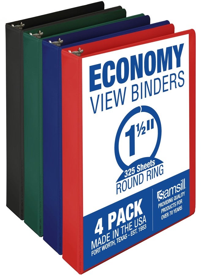 Samsill 1.5 Inch 3 Ring Binders, Economy Round Ring, Clear View Cover, 325 Sheet Capacity - for School, Home, Office - Assorted, 4 Pack - Image 1