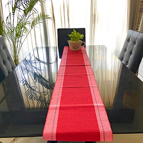 Rangbhar Handloom Ribbed Cotton Table Runner for Living/Dining Room/Home Decor, Anti Skid, Reversible, Machine Washable, 12 X 60 inches, Striped, Red Pink - Image 2