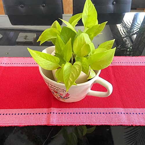 Rangbhar Handloom Ribbed Cotton Table Runner for Living/Dining Room/Home Decor, Anti Skid, Reversible, Machine Washable, 12 X 60 inches, Striped, Red Pink - Image 5