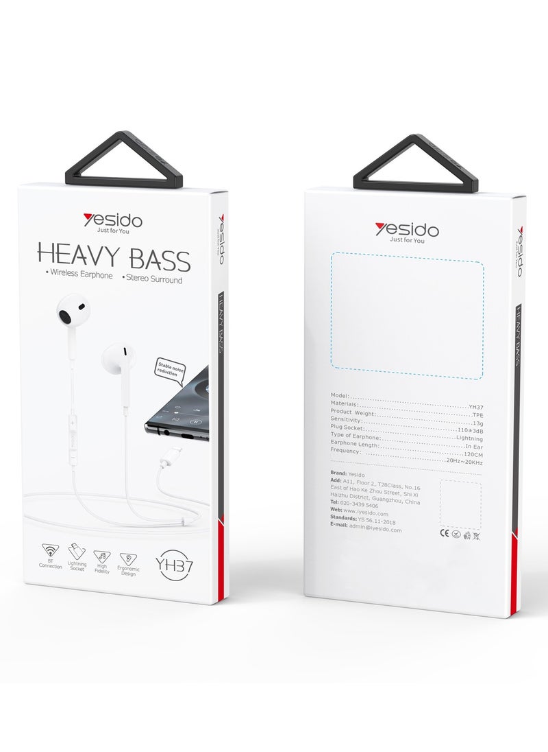 Yesido - Yesido YH37 Original 3.5mm In Ear Earphone 3D Stereo Sound Strong Bass Mobile Phone Wired Earbuds - White - Image 1