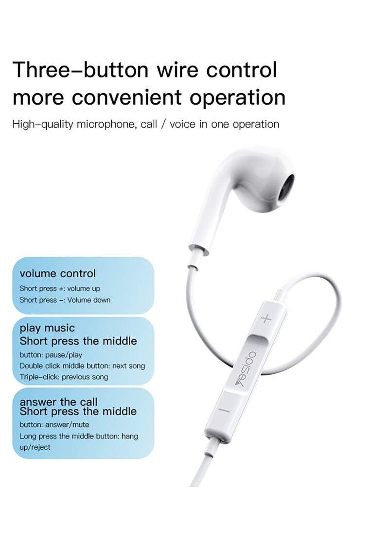 Yesido - Yesido YH37 Original 3.5mm In Ear Earphone 3D Stereo Sound Strong Bass Mobile Phone Wired Earbuds - White - Image 1