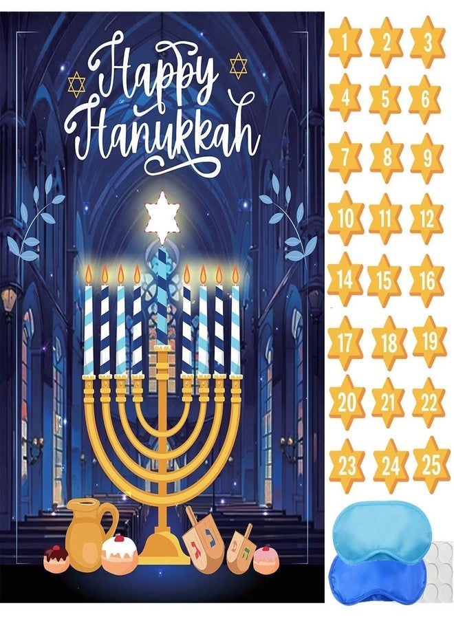 Roscid Hanukkah Games Pin The Star On The Menorah Chanukah Party Pin The Star Games Chanukah Activities Holiday Plays 2 Eyemasks 24 Stickers for Birthday Travel Road Trip - Image 1