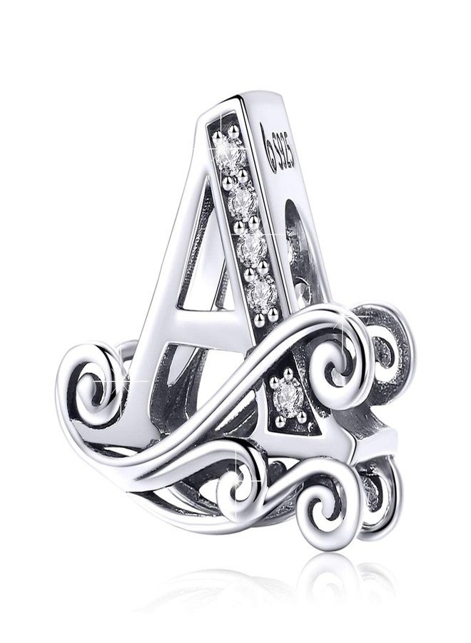 BISAER 925 Sterling Silver Initial Letter A Charms for Bracelets Alphabet Beads Charm Jewelry Gifts - Image 1