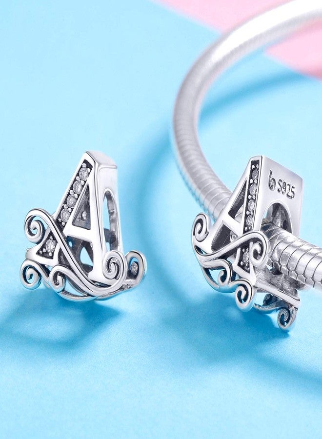 BISAER 925 Sterling Silver Initial Letter A Charms for Bracelets Alphabet Beads Charm Jewelry Gifts - Image 2