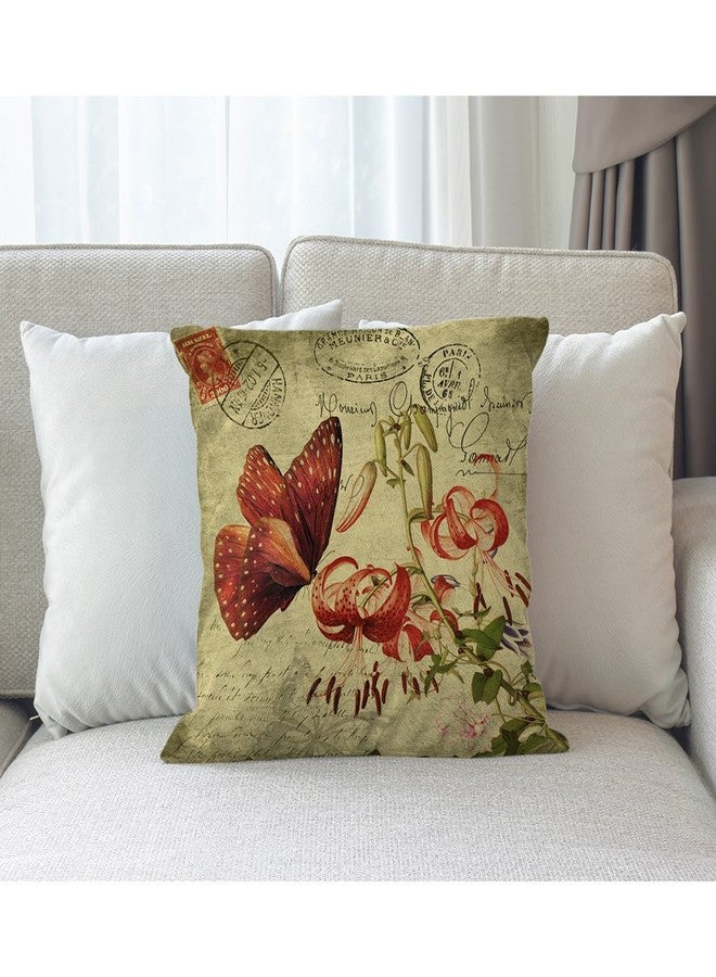 Moslion Butterfly Pillow,Home Decorative Throw Pillow Cover Vintage Red Butterfly with Flower Cotton Linen Cushion for Couch/Sofa/Bedroom/Livingroom/Kitchen/Car 18 x 18 inch Square Pillow case - Image 4