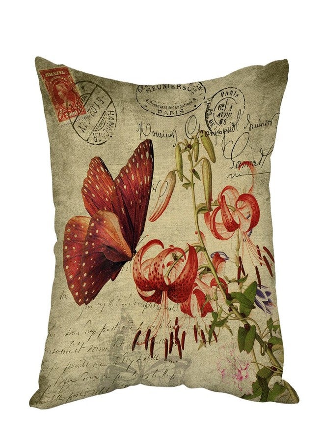 Moslion Butterfly Pillow,Home Decorative Throw Pillow Cover Vintage Red Butterfly with Flower Cotton Linen Cushion for Couch/Sofa/Bedroom/Livingroom/Kitchen/Car 18 x 18 inch Square Pillow case - Image 1