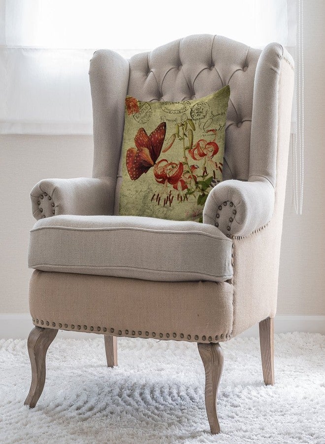 Moslion Butterfly Pillow,Home Decorative Throw Pillow Cover Vintage Red Butterfly with Flower Cotton Linen Cushion for Couch/Sofa/Bedroom/Livingroom/Kitchen/Car 18 x 18 inch Square Pillow case - Image 3