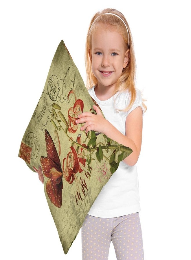 Moslion Butterfly Pillow,Home Decorative Throw Pillow Cover Vintage Red Butterfly with Flower Cotton Linen Cushion for Couch/Sofa/Bedroom/Livingroom/Kitchen/Car 18 x 18 inch Square Pillow case - Image 5