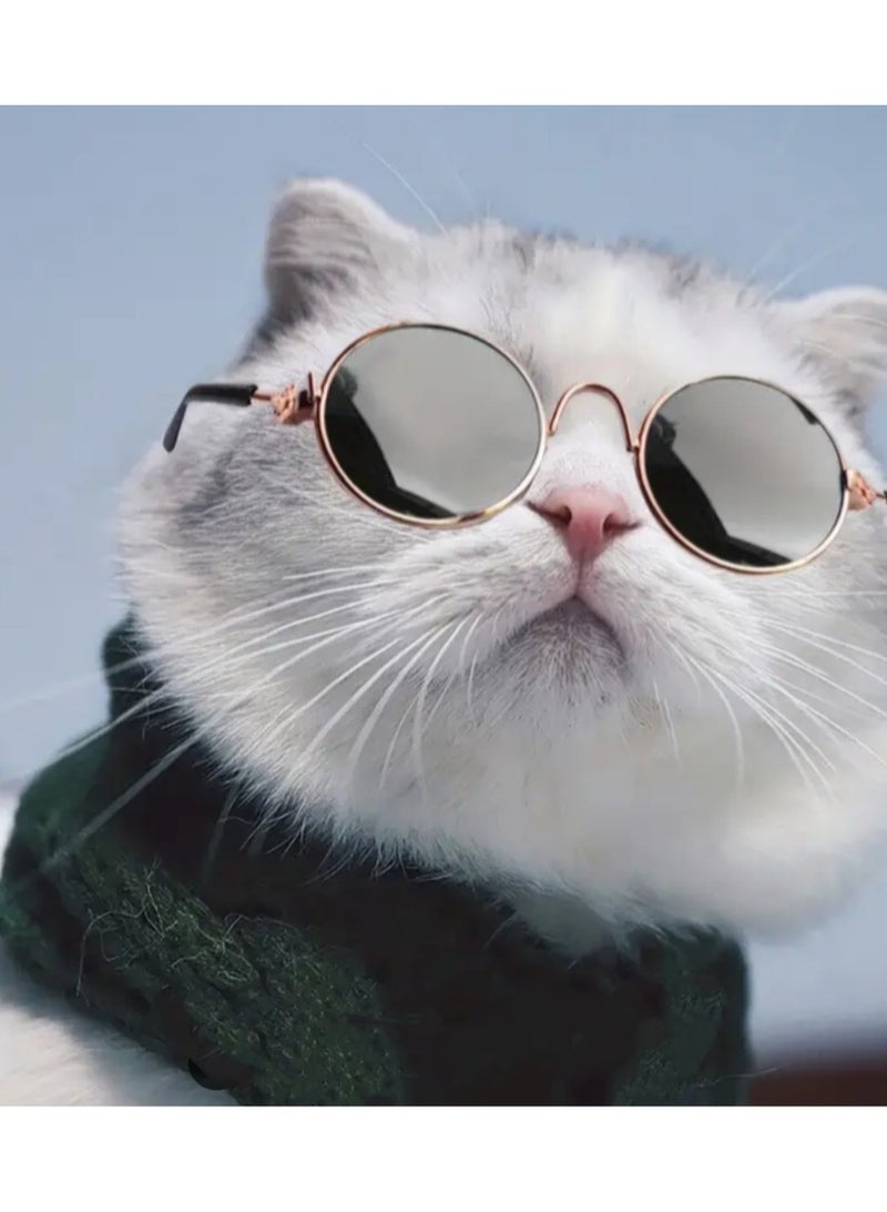 A.M Cat Dog Sunglasses Funny Pet Glasses Round Metal Cat Classic Retro Sunglasses Pet Hippie Cute Dog Cat Cosplay Party Costume Photo Props - Image 1