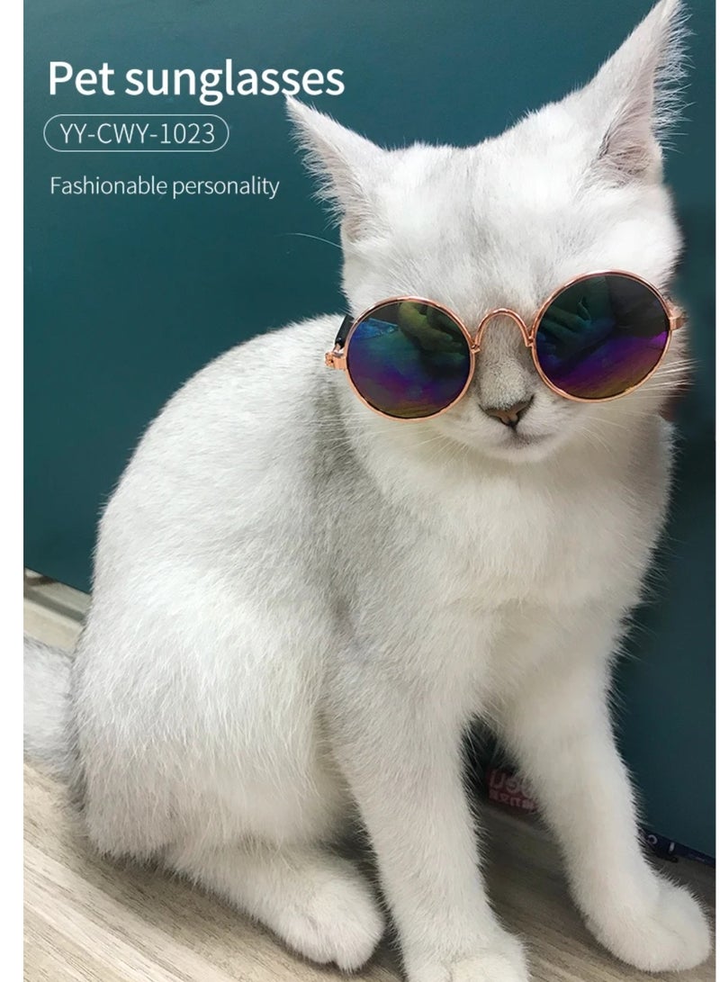 A.M Cat Dog Sunglasses Funny Pet Glasses Round Metal Cat Classic Retro Sunglasses Pet Hippie Cute Dog Cat Cosplay Party Costume Photo Props - Image 3