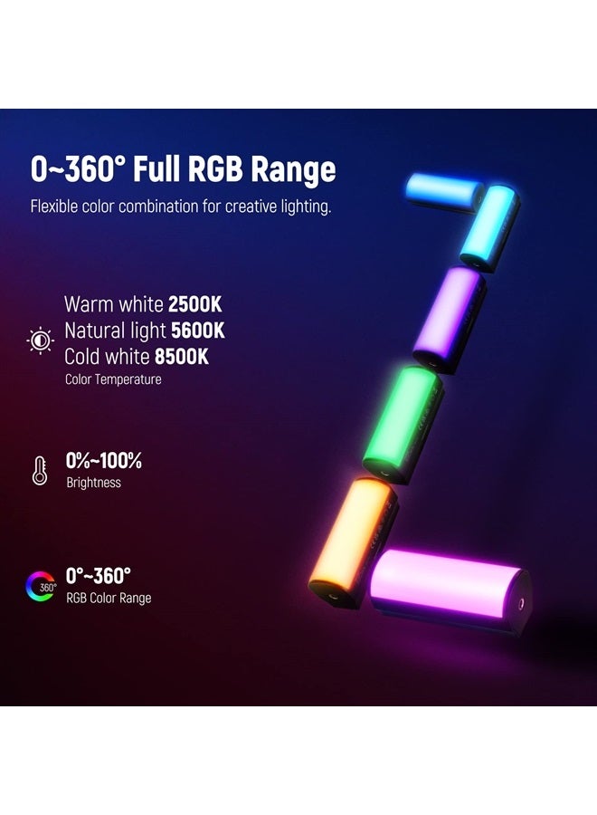 NEEWER 2 Pack Magnetic Handheld Light Wand, 360° Full RGB Mini LED Video Light Stick with 2500mAh Rechargeable Battery,2500-8500K Dimmable Camera Tube Light for Photography TikTok YouTube Vlog,TL96RGB - Image 2