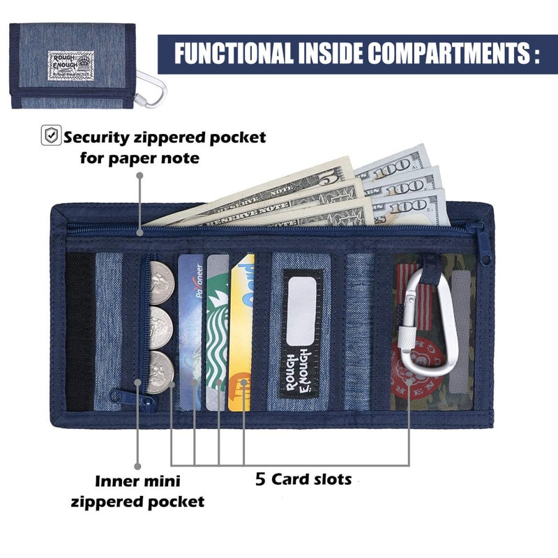 RE ROUGH ENOUGH Rough Enough Kids Wallet for Boys Teen Men with Neck Lanyard Keychain in Cool Classic Denim Blue Canvas - Image 3
