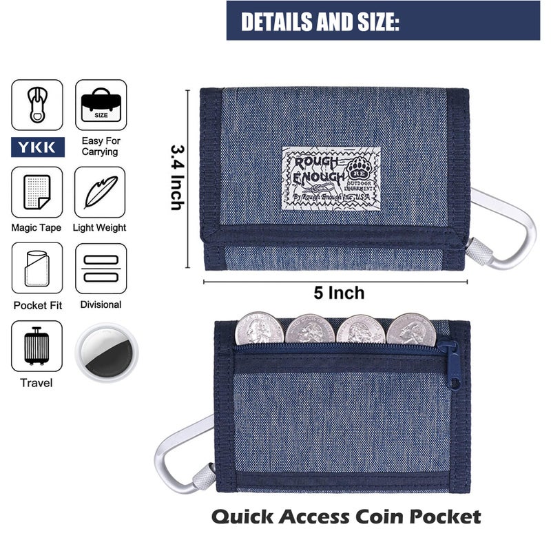 RE ROUGH ENOUGH Rough Enough Kids Wallet for Boys Teen Men with Neck Lanyard Keychain in Cool Classic Denim Blue Canvas - Image 4