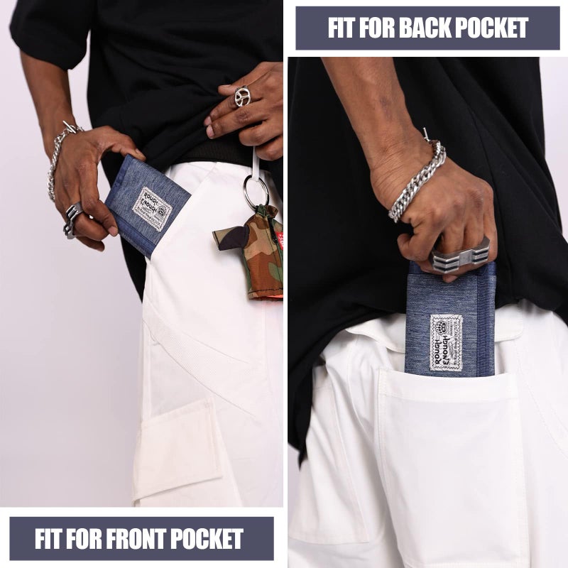 RE ROUGH ENOUGH Rough Enough Kids Wallet for Boys Teen Men with Neck Lanyard Keychain in Cool Classic Denim Blue Canvas - Image 5