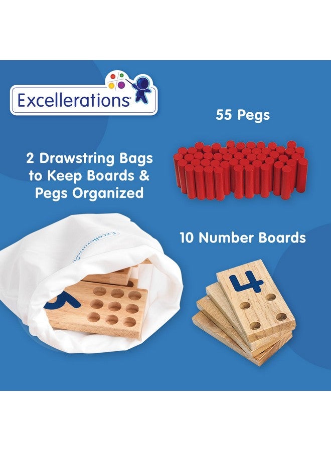 Excellerations Peg Number Board, Included: 10 Rubberwood Boards + 55 Wood Pegs + Storage Bag, Montessori Math Materials, Learning Manipulatives, Counting for Kids, Reggio Emilia Classroom Essentials - Image 4