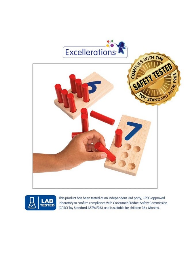 Excellerations Peg Number Board, Included: 10 Rubberwood Boards + 55 Wood Pegs + Storage Bag, Montessori Math Materials, Learning Manipulatives, Counting for Kids, Reggio Emilia Classroom Essentials - Image 2