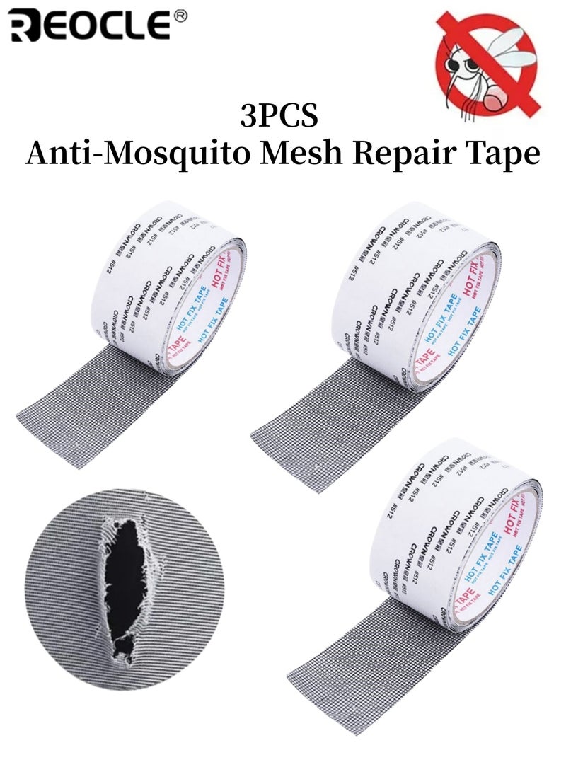 REOCLE 3PCS Anti-Mosquito Mesh Repair Tape Waterproof Self-Adhesive Patch Strong Bond Fiberglass Material for Dorm Screens Curtains Window Door Screen Tear 2M Roll Easy to Apply Long-Lasting Weather-Resistant Suitable for Home Camping Tent Screen Repair - Image 1