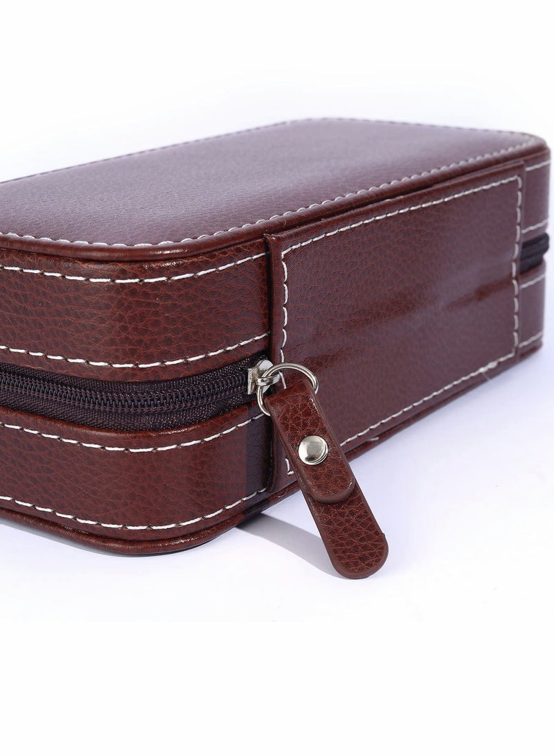 Excefore صندوق تخزين الساعات، حقيبة سفر للساعات 2 فتحات صندوق ساعات جلدية منظم محمول للتخزين المنزلي، السفر، العرض 1 قطعة (حامل ساعتين بني) - Image 5